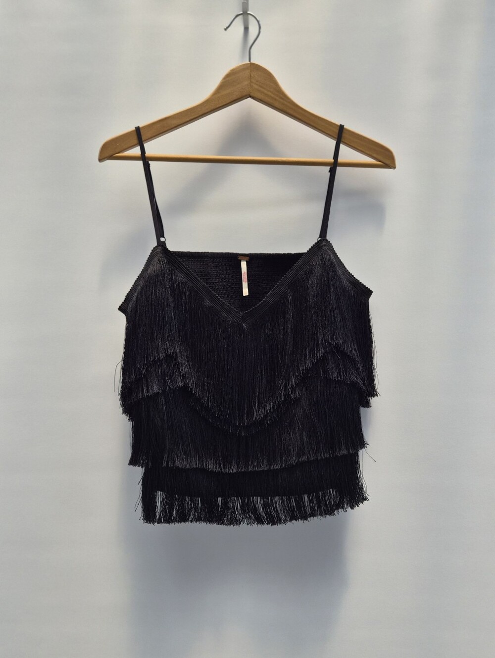 Free People Shimmy Fringe Cami Top L Black Boho Coastal Cowgirl Festival Western